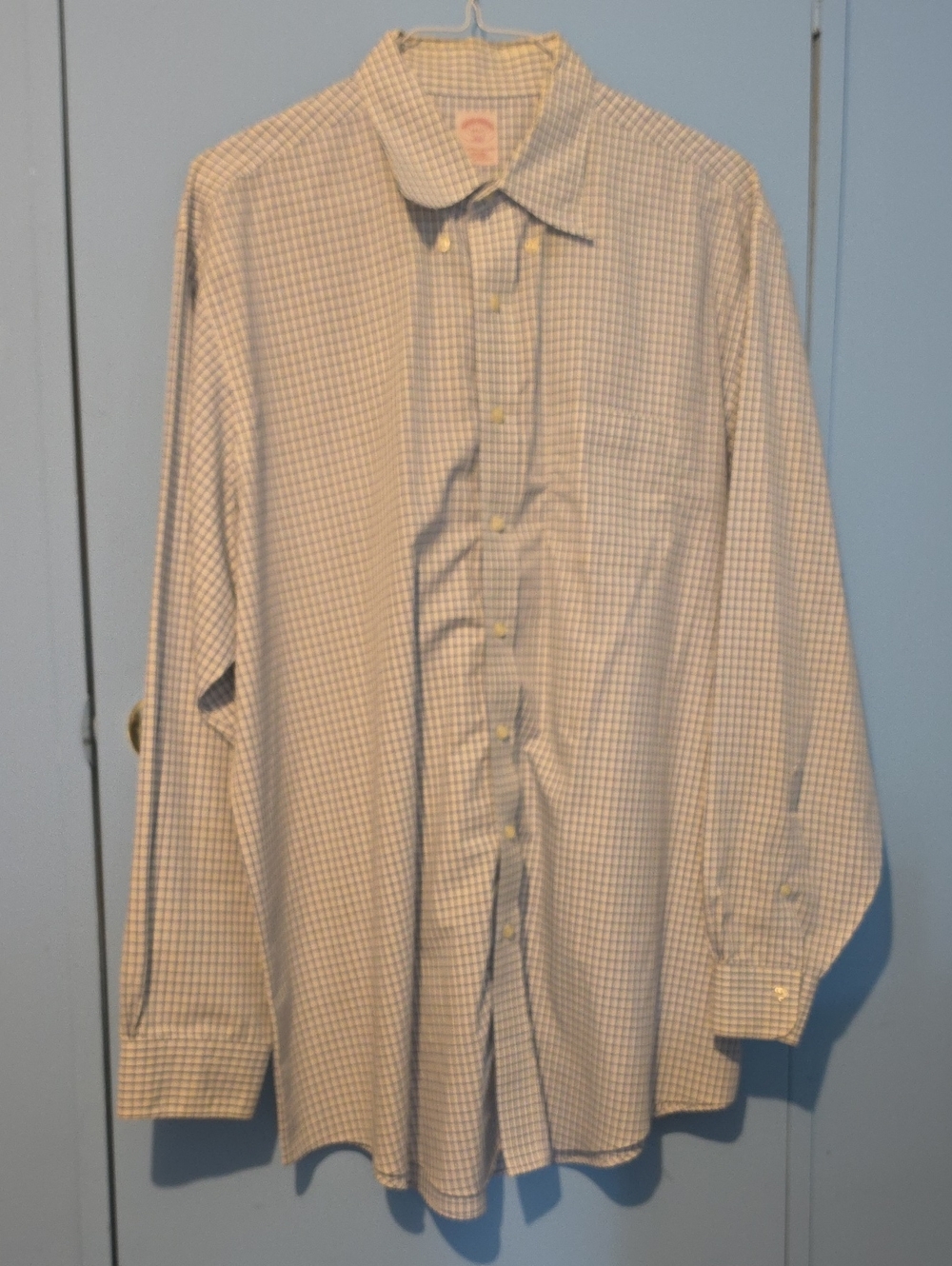 Brooks Brothers Men's Blue and White Checked Dress Shirt